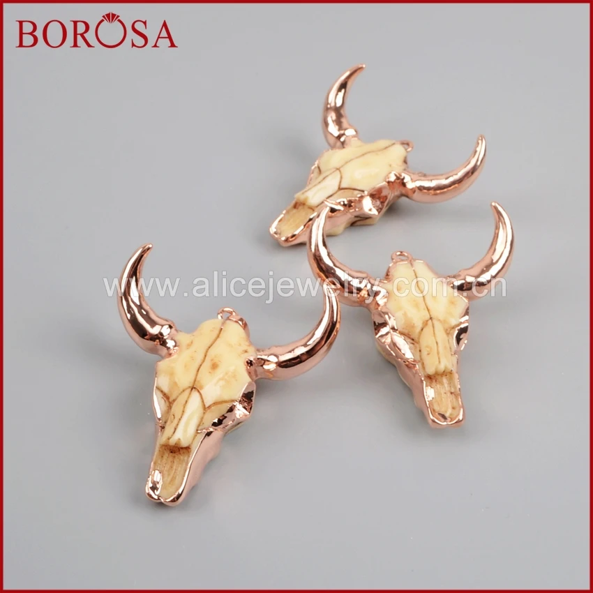 BOROSA 5 шт. розовое золото цвет Longhorn Смола рожок скот кулон ювелирные изделия буйвол