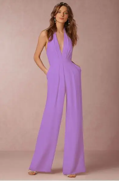 2019 New Casual Wedding Jumpsuit Sexy Sleeveless Halter Elegant Jumpsuit Ladies Coverall Deep V Sexy Halter Jumpsuit