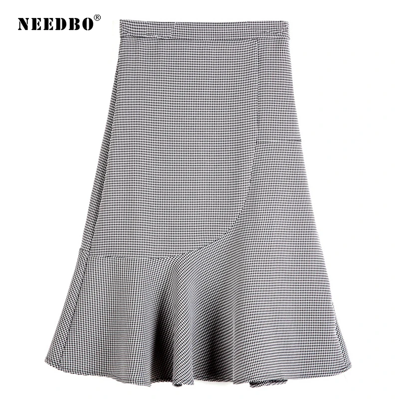 Женская клетчатая юбка NEEDBO с высокой талией а силуэта миди лето 2019|Женские юбки| |