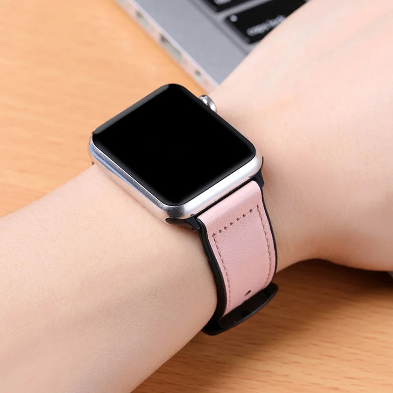 Ремешок силиконовый из натуральной кожи для apple watch band 42 мм 38 44 40 браслет iwatch correa