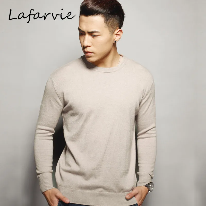 beige Lafarvie кашемировый вязаный мужской свитер Топы Пуловер повседневный Осень Зима длинный рукав О-образный вырез трикотаж сплошной цвет - Цвет: beige