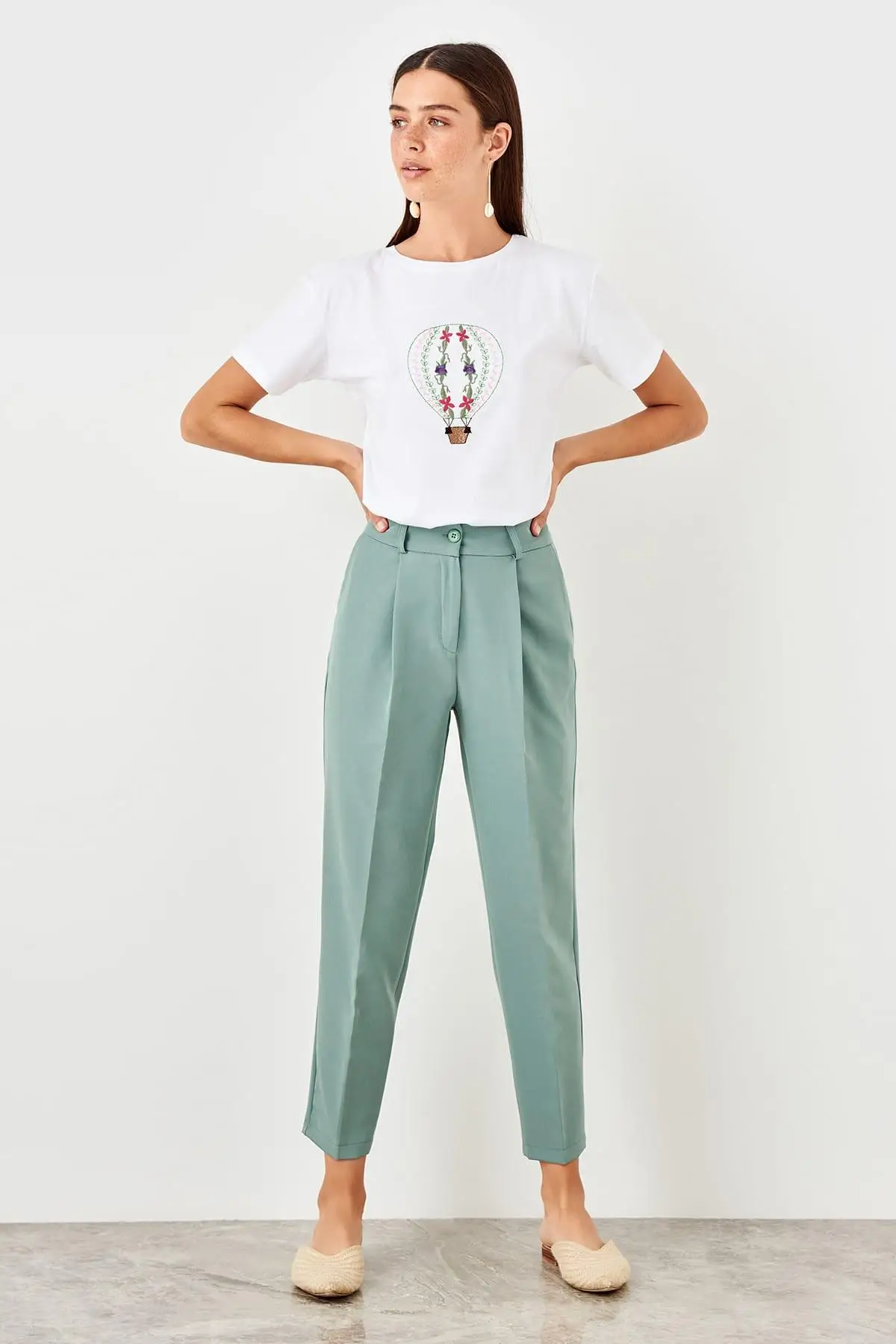 Trendyol мятный ремень Detaylu брюки TWOSS19XM0285