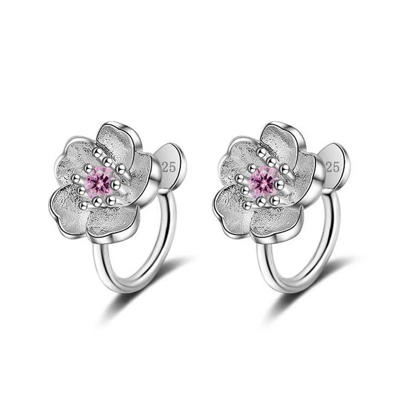 

Fashion Child 925 Silver Pink Zircon Cute Flower Clip Earring For Baby Kid Girl Women Beautiful Party Earring Gift Jewelry EH288