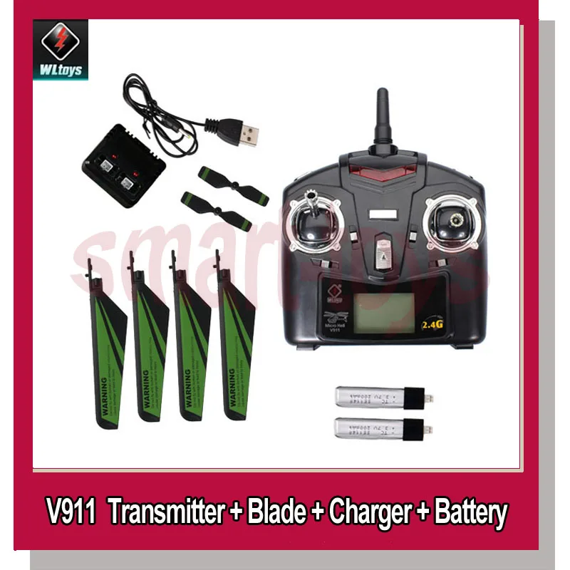 New Wltoys V911 Helicopter Spare Parts V911-1 Transmitter Charger 2x Batteries 4x main blades tail blade | Игрушки и хобби