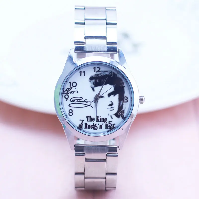 Новинка, модные часы Пресли Элвиса, женские и мужские кварцевые часы, женские элегантные нарядные часы со стальным ремешком, часы для мальчиков и девочек