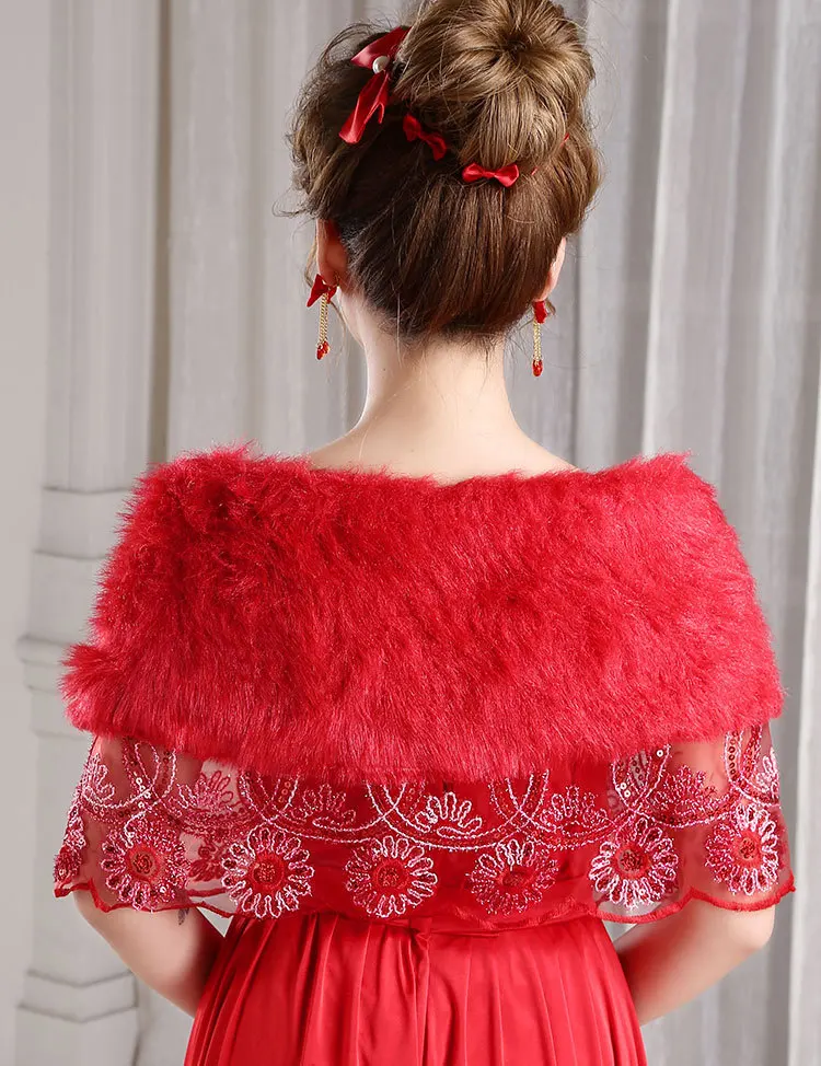 

Lace Wedding Bolero Outerwear Wedding Accessories Urged Wrap Bride Formal Winter Cape Bride Fur Shawl Wedding Jackets