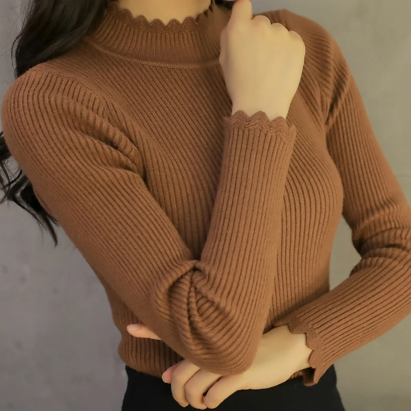 New Women Turtleneck Sweater Lady Slim Spring Autumn Knitted Sweaters Pure Color Long Sleeve Pullovers | Женская одежда