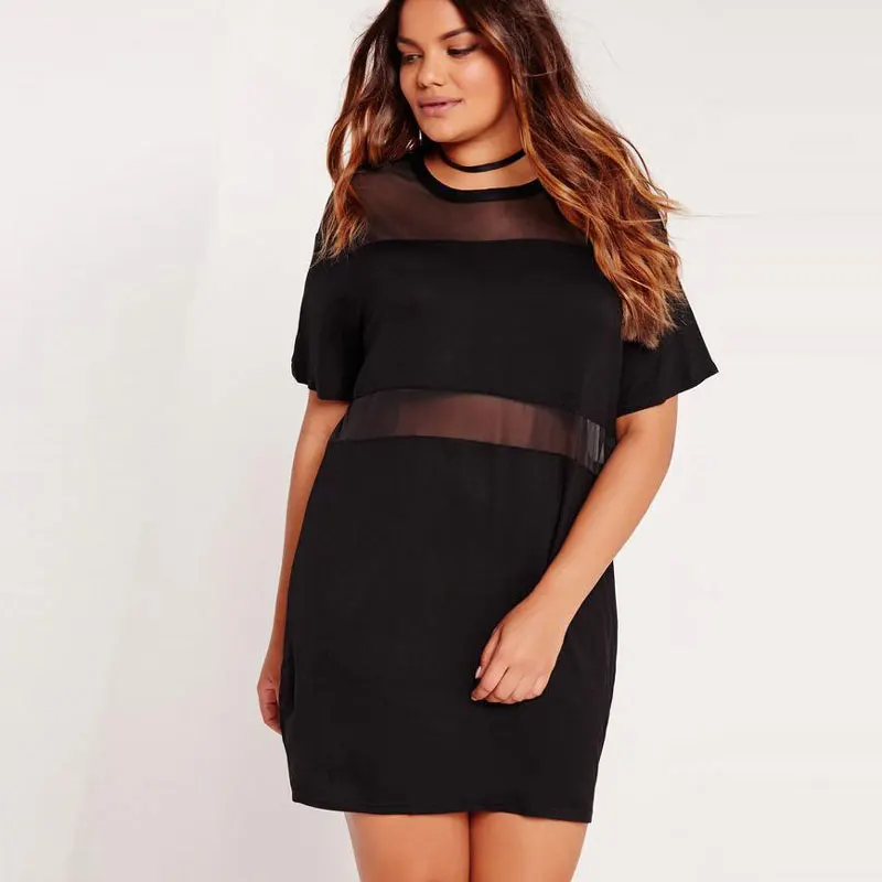 Сетчатое лоскутное платье Darcydebie 7XL 6XL 5XL лето 2018 свободное стильное с коротким