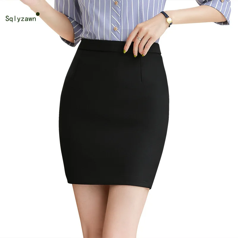 Женская деловая черная юбка карандаш OL с высокой талией модель 2019 года модная