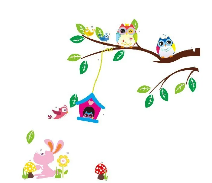 

Free shipping 30*90 CM Large 1 Piece Diy Cute Owl Wall Sticker Children Room Removable Wall Poster ZY1017