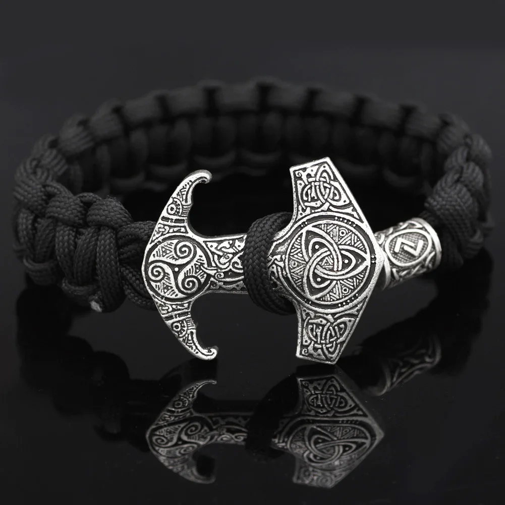 Viking Мужской Черный Плетеный Древний серебряный браслет Скандинавская мифология один Ворон Тотем лунавин бисер браслет-амулет