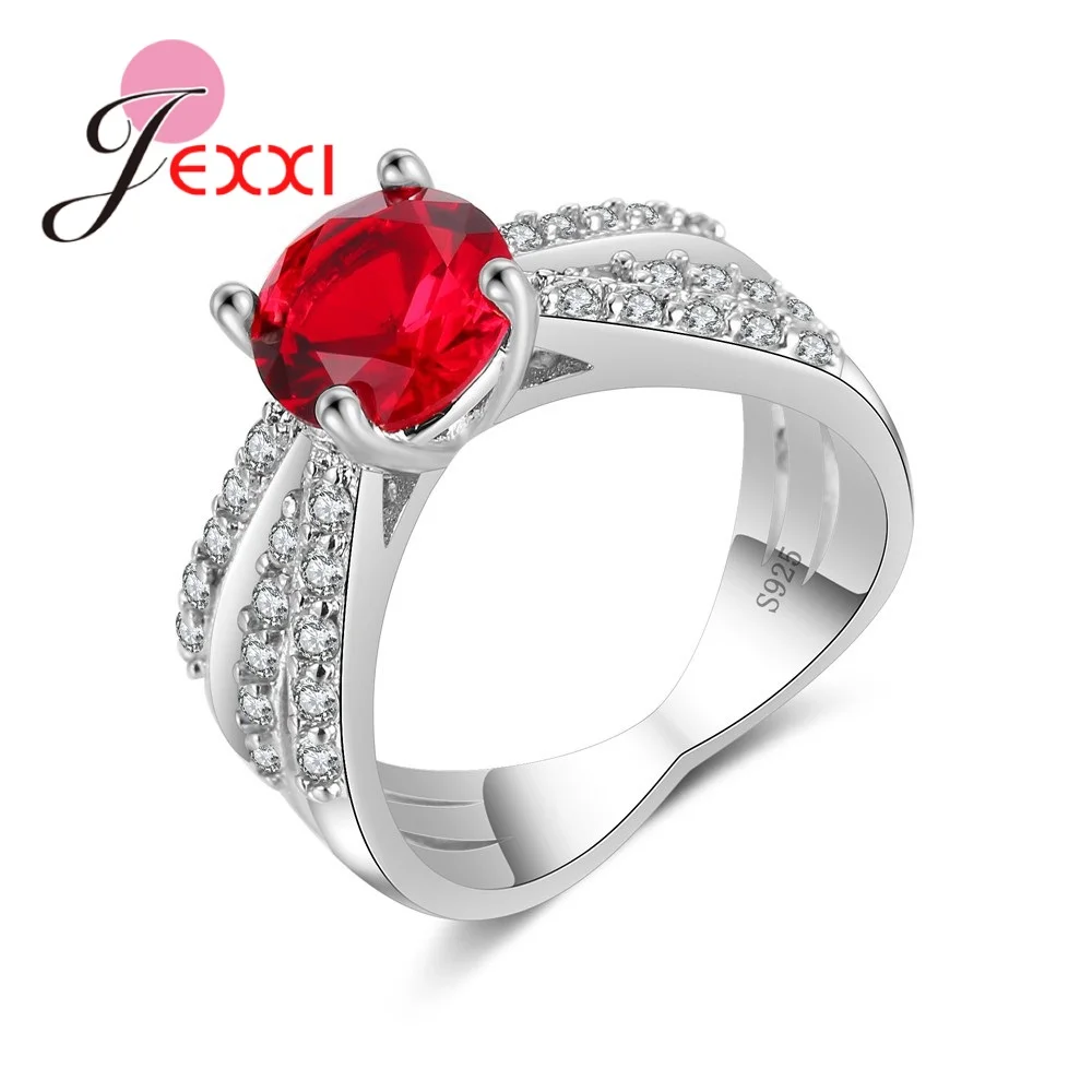 

Solid 925 Sterling Silver Cross Red Crystal Rings for Women Cubic Zirconia Classic Romantic Jewelry for Party Wedding