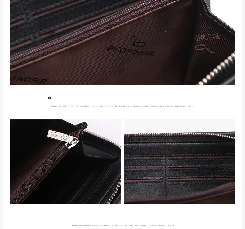 BISON DENIM модные роскошные мужские кошельки Длинные натуральная кожа мужской клатч кошелек брендовый кошелек на молнии