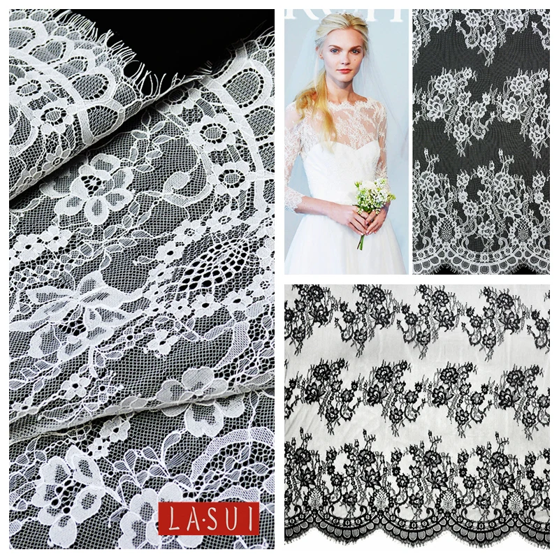 

LASUI new 1.5m *3.0 m=1 piece beautiful Eyelash French Lace Fabric wedding dress soft evening dress accessories fabric C0120