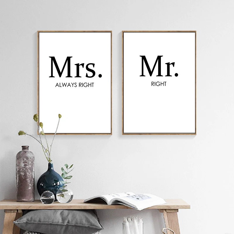 Mr Mrs модный постер черно белый холст настенная Художественная печать картина в