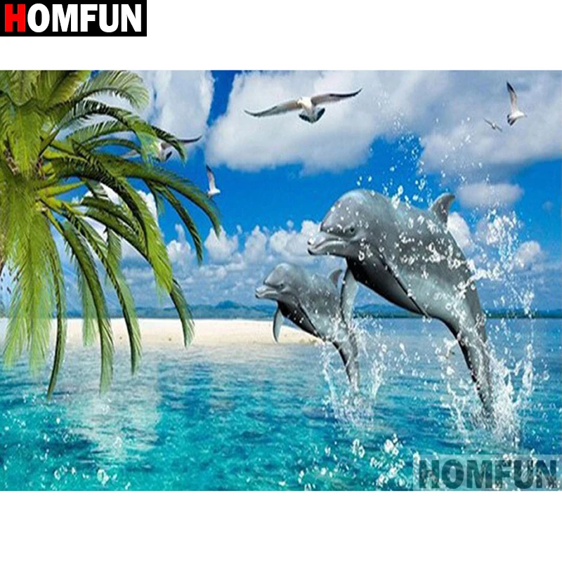 Алмазная 5D картина HOMFUN животный Дельфин вышивка крестиком полная выкладка