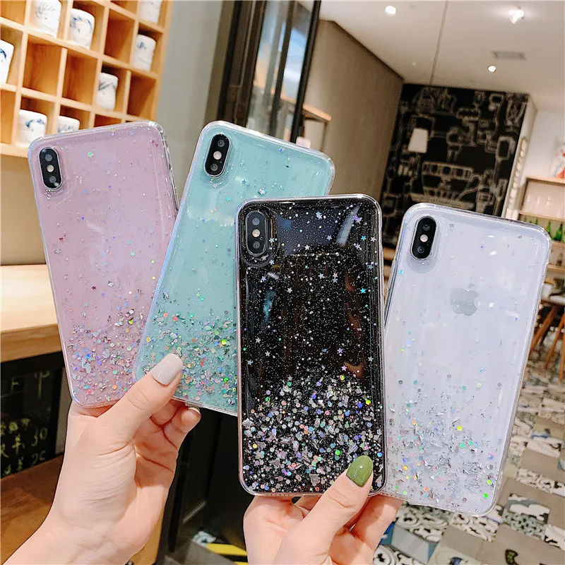 Роскошный блестящий чехол с блестками для iphone 8 7 Plus 6 6s прозрачный эпоксидной