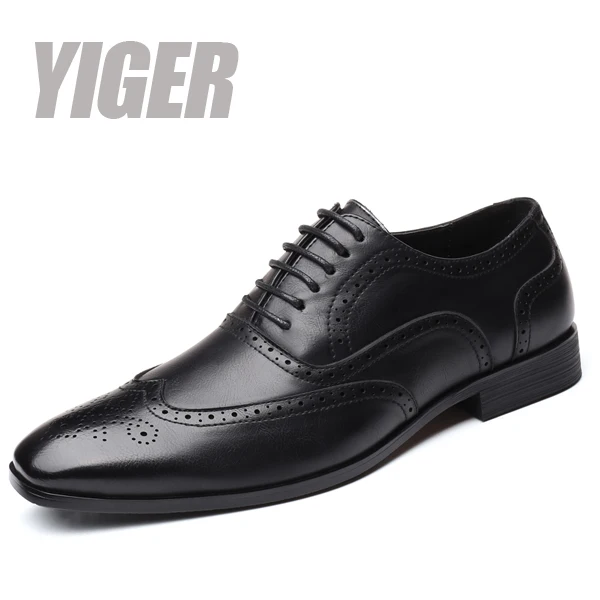 Black Dress shoes YIGER/Мужские модельные туфли; мужские деловые туфли из воловьей кожи; большие размеры; повседневные кожаные мужские деловые туфли на шнуровке; модельные туфли; 0333 - Цвет: Black Dress shoes