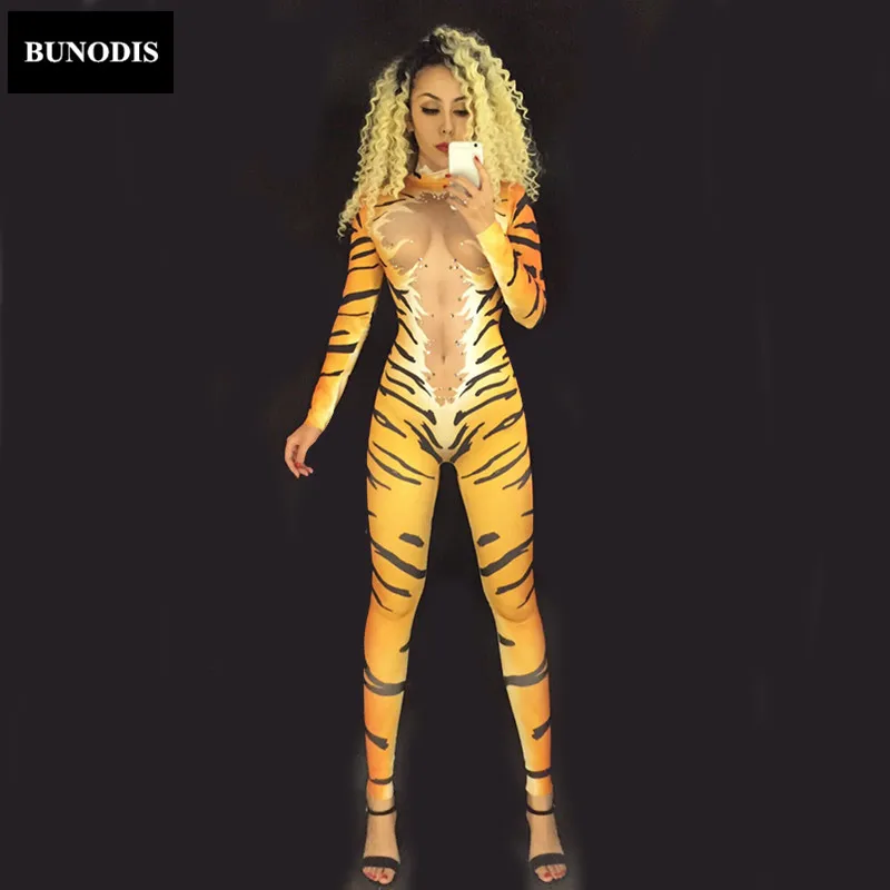 BU021 Тигр queen сцена для ночного клуба Одежда Костюм DJ DS певцов производительность комбинезон блеск боди с