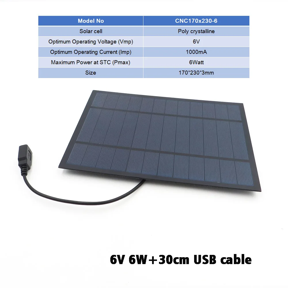 2, 3, 3,5, 4,5, 5, 6, 10 Вт, солнечное зарядное устройство, Bluetooth, динамик, Powerbank, цифровая камера, 5 В, USB выход, солнечная панель, 6 в