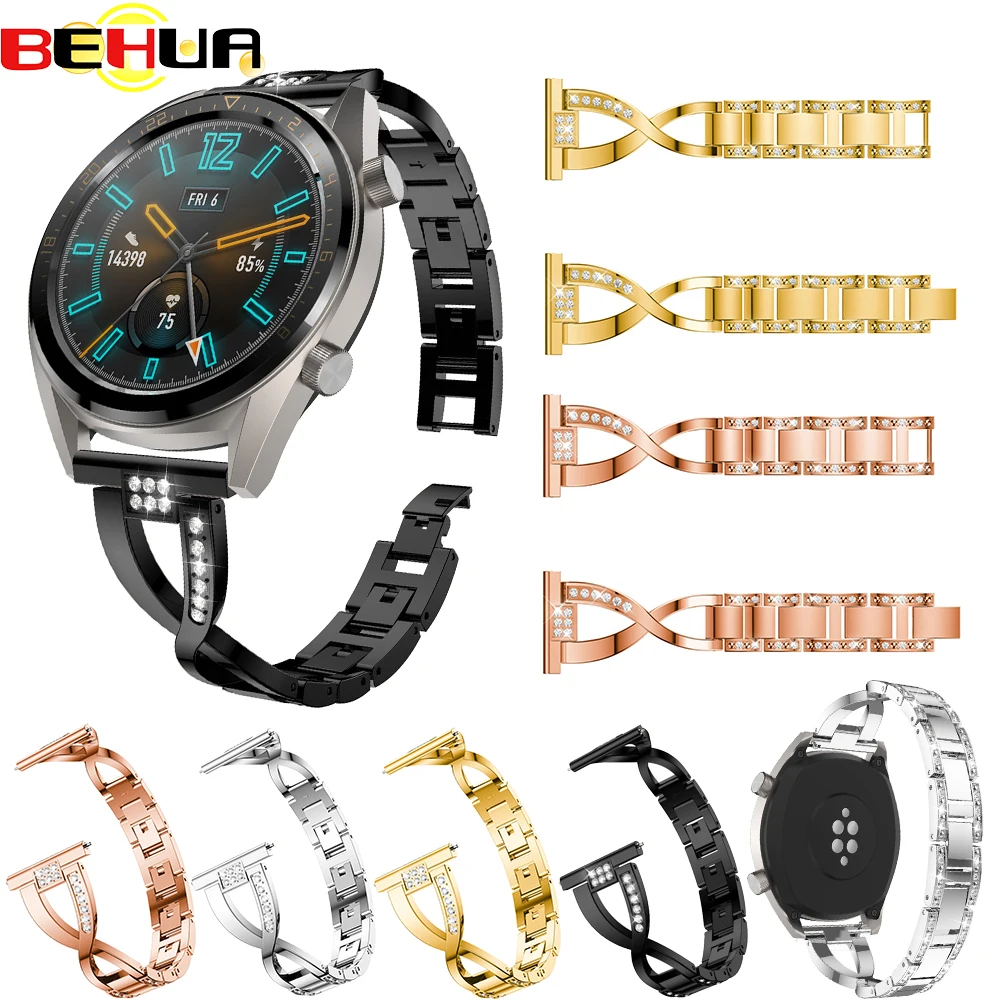 Браслет из нержавеющей стали со стразами для часов huawei Watch GT ремешок Samsung Gear S3 Frontier