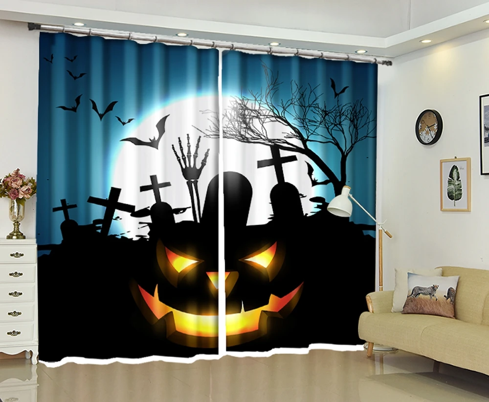 

3D Window Curtains Horrible Halloween night print Blackout Living Room Hotel Bedroom decorate Drapes Cortinas Rideaux pillowcase