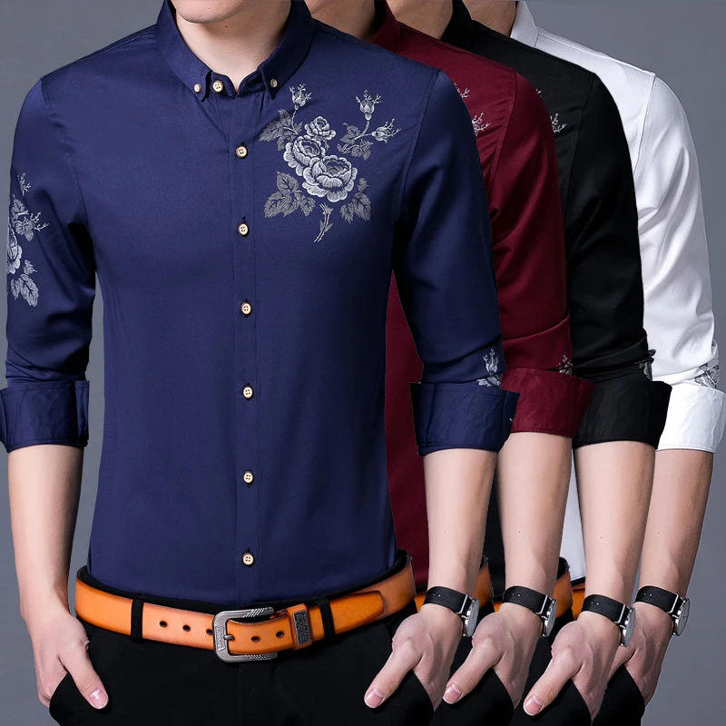 Мужская рубашка с цветочным принтом длинным рукавом и весна осень 2017|flower dress