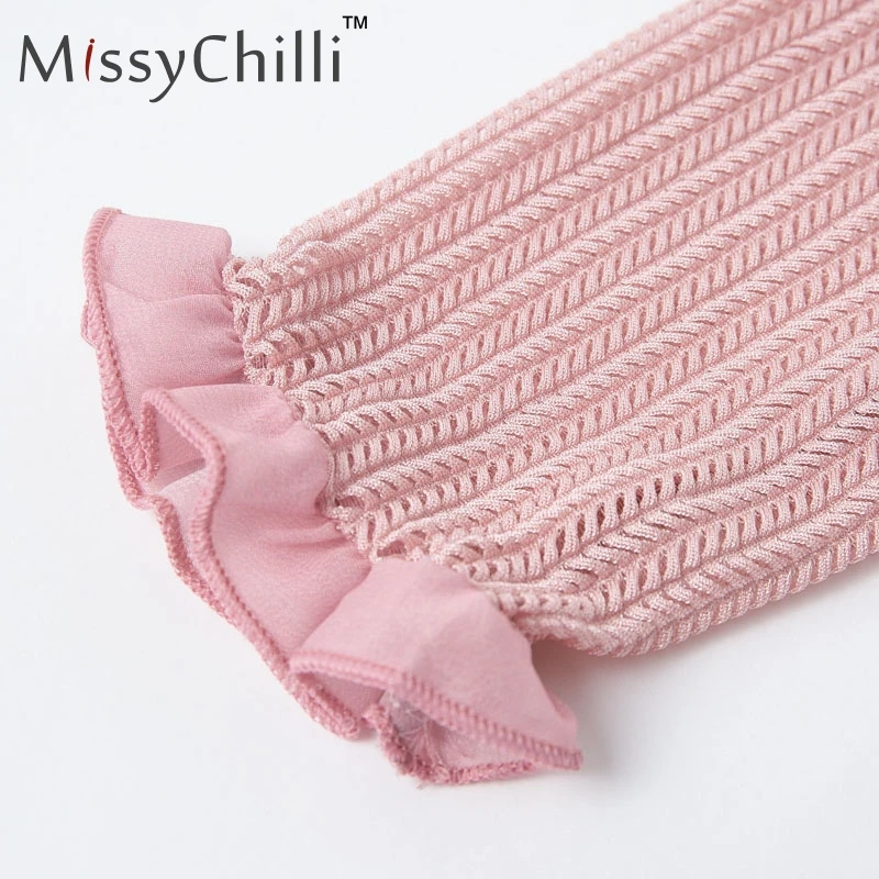 Женский короткий комбинезон с рюшами MissyChilli элегантный розовый V образным