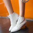 Женские офисные ботильоны PXELENA, белые, красные ботильоны размера плюс 34-43 на среднем тонком каблуке, со шнуровкой и заостренным носком