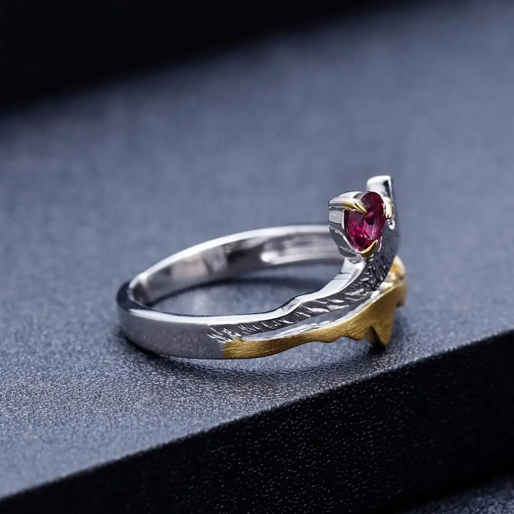 GEM'S BALLET 0.36Ct Natural Rhodolite Garnet Ring 925 Sterling Silver Handmade Adjustable Open Ring For Women Engagement Jewelry