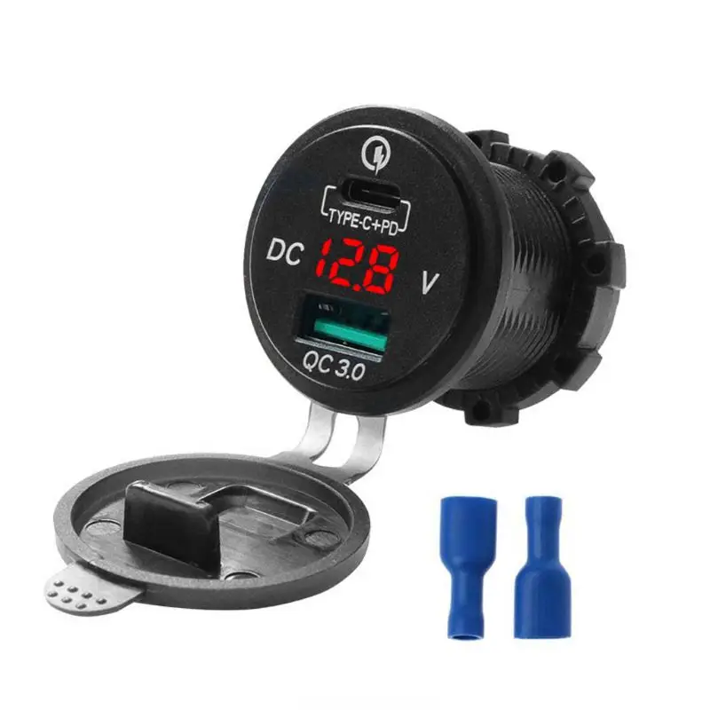 Красный Водонепроницаемый 12 в 24 В Тип C PD QC 3,0 USB Автомобильное зарядное устройство светодиодный вольтметр адаптер питания для смартфона планшета лодки мотоцикла - Название цвета: Красный