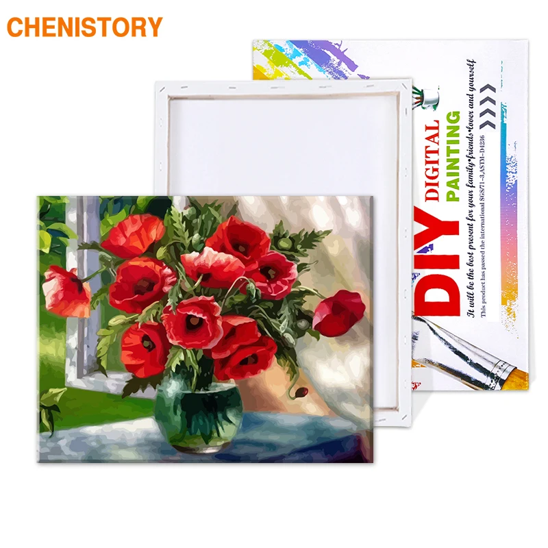CHENISTORY бескаркасные красные цветы DIY Краска по номерам ручная краска ed масляная ing