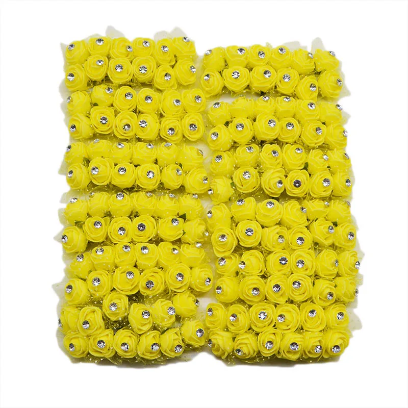 F09 yellow 72/144 шт 2 см мини искусственный кристалл Пена розы головки для украшения свадьбы DIY букет невесты Скрапбукинг поддельные розетки - Цвет: F09 yellow