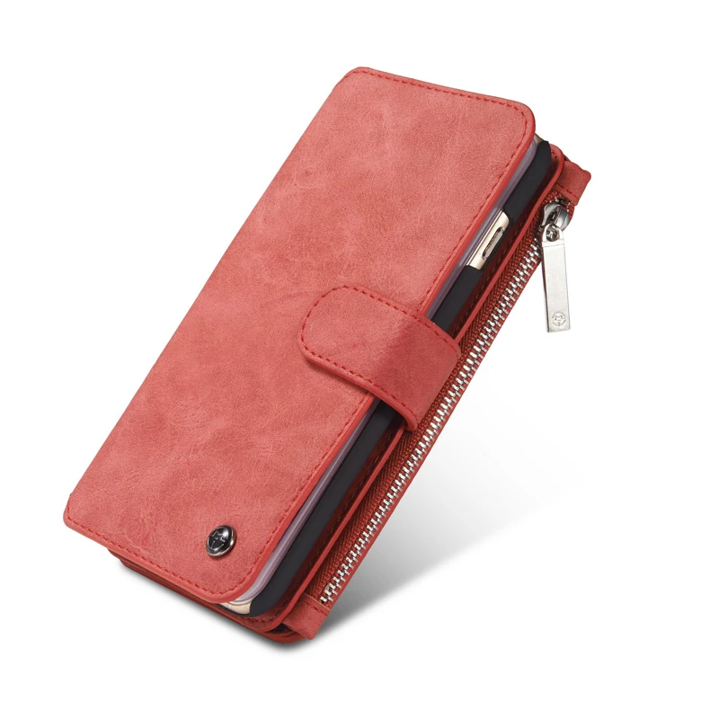 

For iPhone6 7 8 Flip Split Leather Case Retro Wallet Zipper Bag Case 2 in 1 Business Stand Smart Bag Belt Cover for iPhone 8Plus