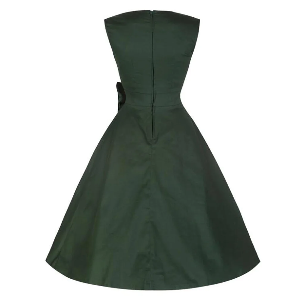 Черное платье Хепберн женское Хлопковое с бантом в стиле пин ап рокабилли летняя