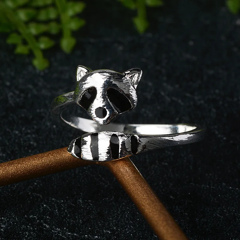 Fashion Creative Silver Color Raccoon Female Ring Cute Animal Opening Rings for Women Party Adjustable Jewelry Wholesale Anillos