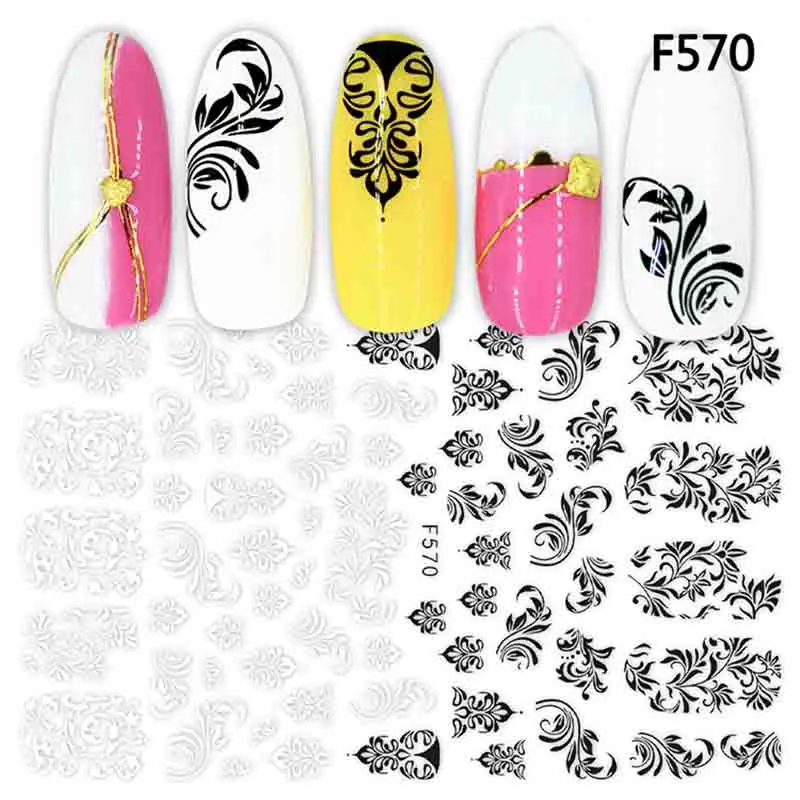 F570 1 шт 3D наклейки для ногтей, наклейки, цветы, листья, геометрические рисунки, слайдеры, искусство ногтей, тату, маникюрные украшения - Цвет: F570