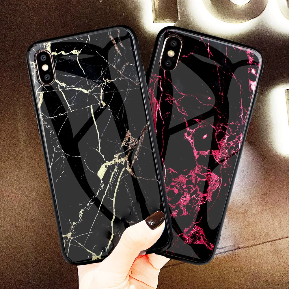 Jetjoy Роскошный Мраморный чехол из закаленного стекла бампер оболочка для Apple iPhone