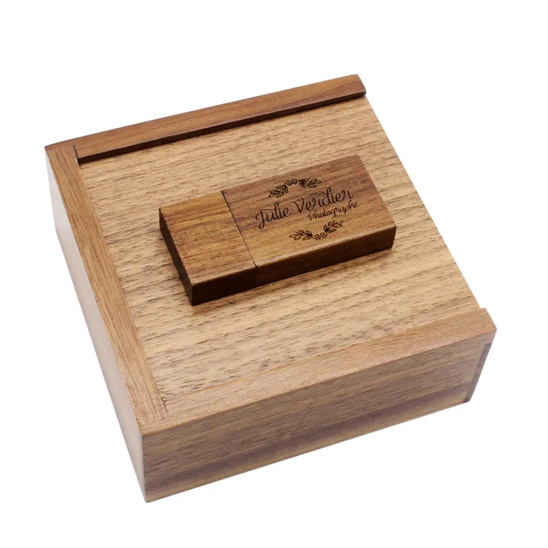 JASTER customer LOGO walnut maple Photo Album Wood usb+Box Memory stick Pendrive 8GB 16GB Photography gift 100mm*100mm*40mm - Цвет: Walnut wood