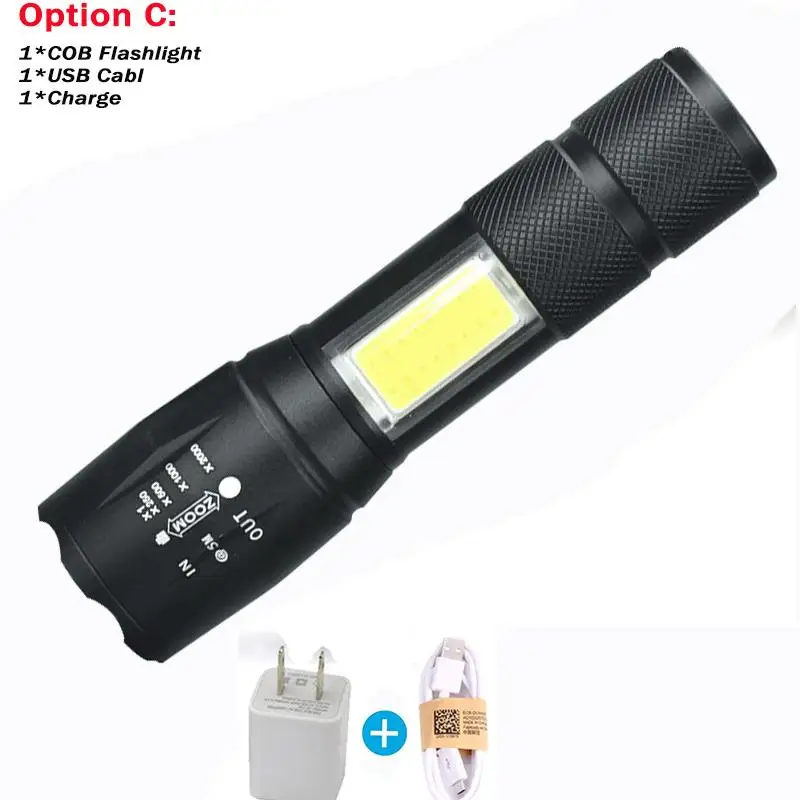 Option C A100 USB Перезаряжаемые встроенный 18650 светодиодный фонарик 8000Lum 4 режима светодиодный COB+ T6 L2 светодиодный фонарь зум светодиодный фонарик лампы Новые - Испускаемый цвет: Option C