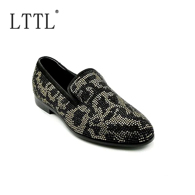 

LTTL Newest Design Two-Color Mixed Rhinestone Men Loafers Suede Shoes Slip-on Dress Shoes Men's Prom And Wedding Shoes