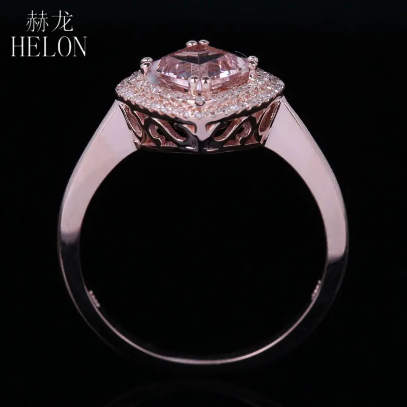 HELON романтические Diamonds Кольцо Твердые 14 К розовое золото ювелирные изделия Подушка морганит Обручение обручальное кольцо для Для женщин подарок Fine Jewelry