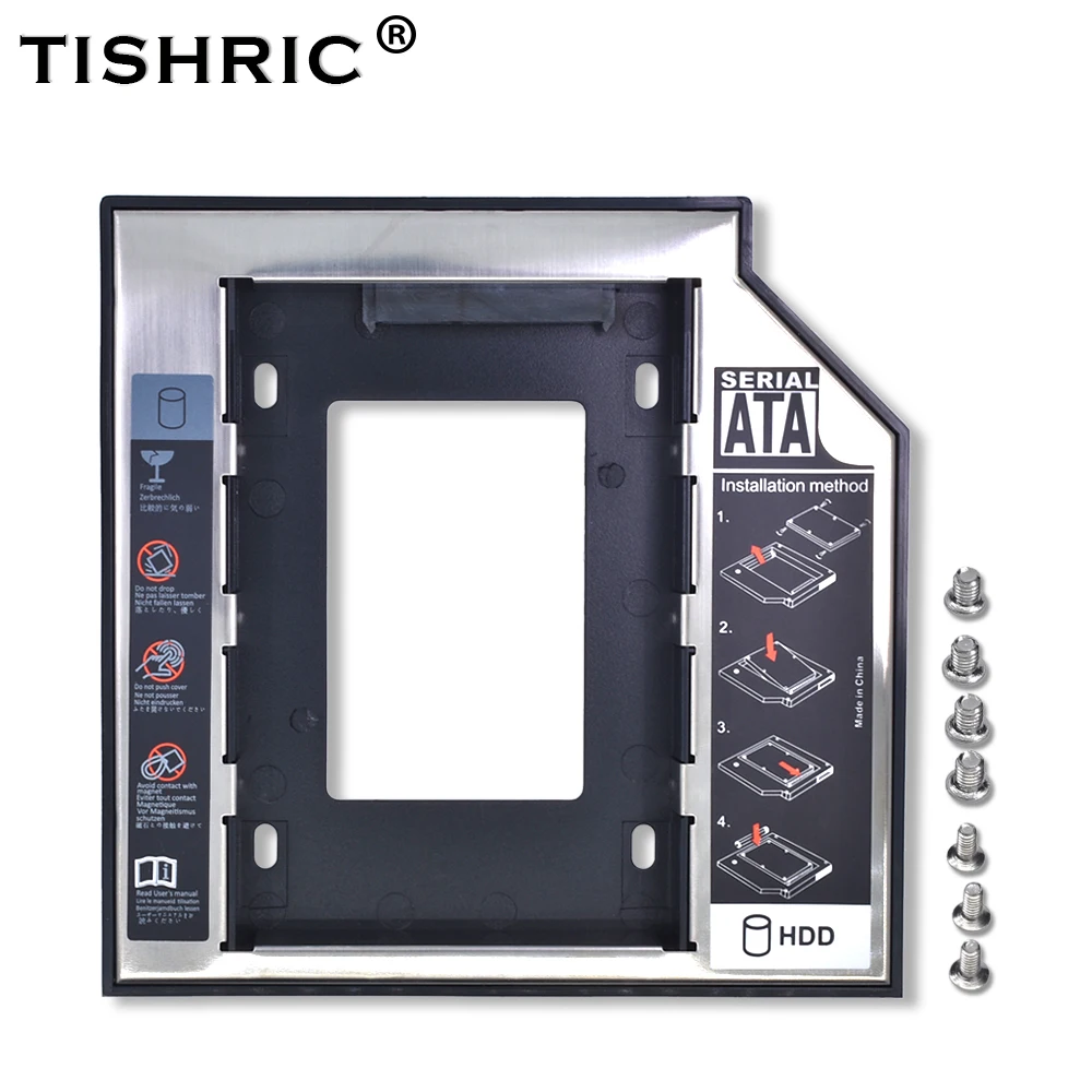 TISHRIC алюминий+ пластик Универсальный 2nd HDD Caddy 9,5 мм SATA 3,0 2," SSD чехол Корпус жесткого диска ODD Оптический отсек
