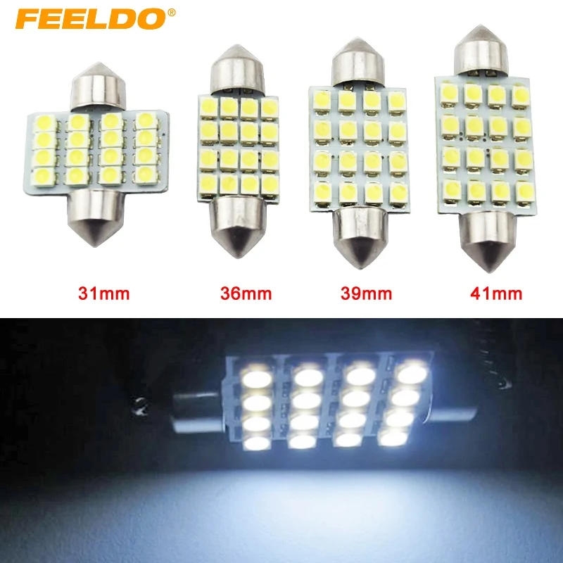 FEELDO 10 шт. Белый светодиодный авто лампы 31 мм 36 39 41 16 SMD 1210/3528 чип Festoon купол карта
