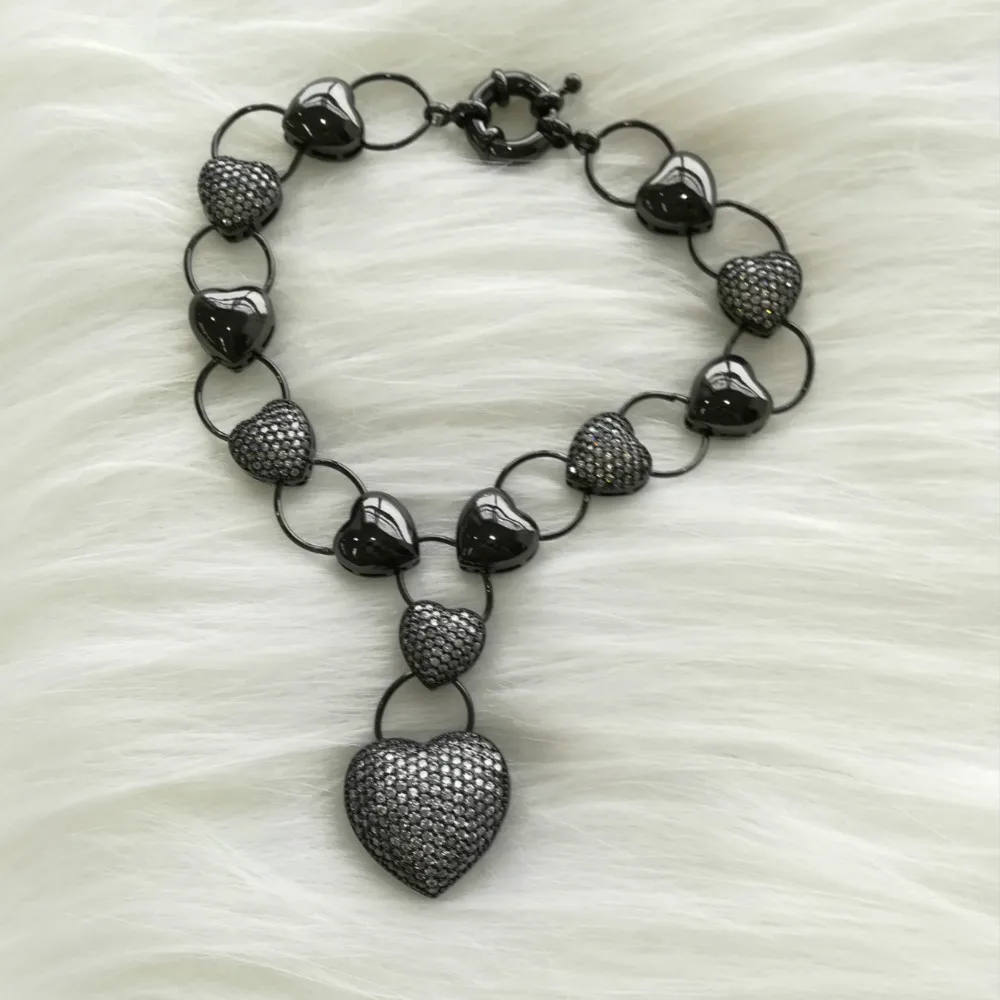 white CZ in black Роскошный браслет EYIKA, золотой тренд, сердце, 20x20 мм, инкрустированный AAA кубический цирконий, женский браслет, ювелирное изделие, браслет - Окраска металла: white CZ in black