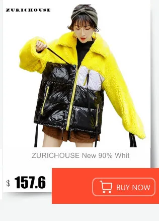 ZURICHOUSE Глянцевые зимние пальто женские с капюшоном разноцветный натуральный мех енота парка женский утолщаются 90% белый пуховик