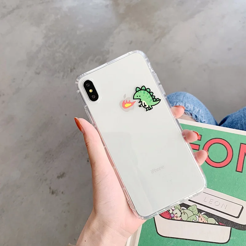 STROLLIFE Cute Couples Dinosaur Phone Case for IPhoneXS Max XR Lovely Cartoon Cover IPhone 6 X 7 8 Plus Soft Clear TPU Shell |