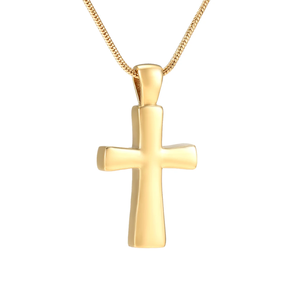 

IJD9876 Polish Gold Cross Urn Necklace Memorial Ashes Keepsake Cremation for Love Pendant