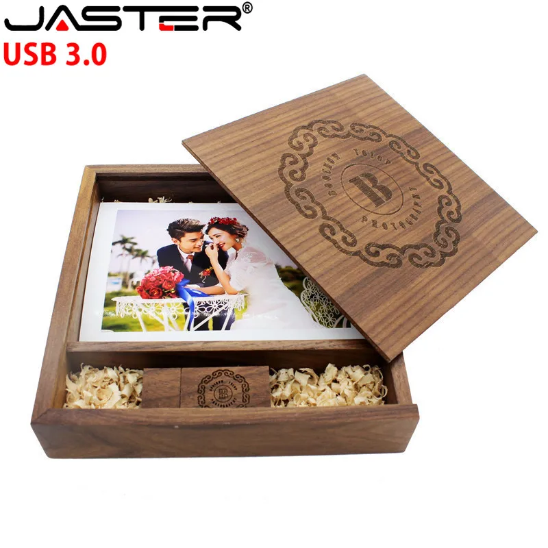 USB 3 0 бесплатный логотип деревянный фотоальбом usb + Подарочная коробка флеш