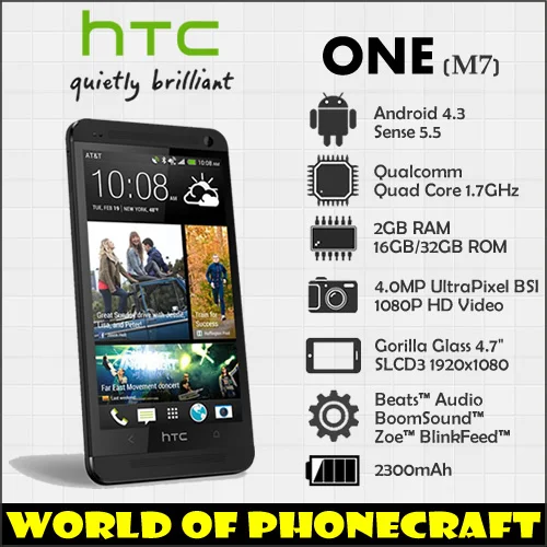 HTC ONE M7 801E Телефон 32 ГБ ПЗУ 2 ОЗУ 1920*1080 4 7-дюймовый сенсорный экран с Full HD 1080p Beats Audio